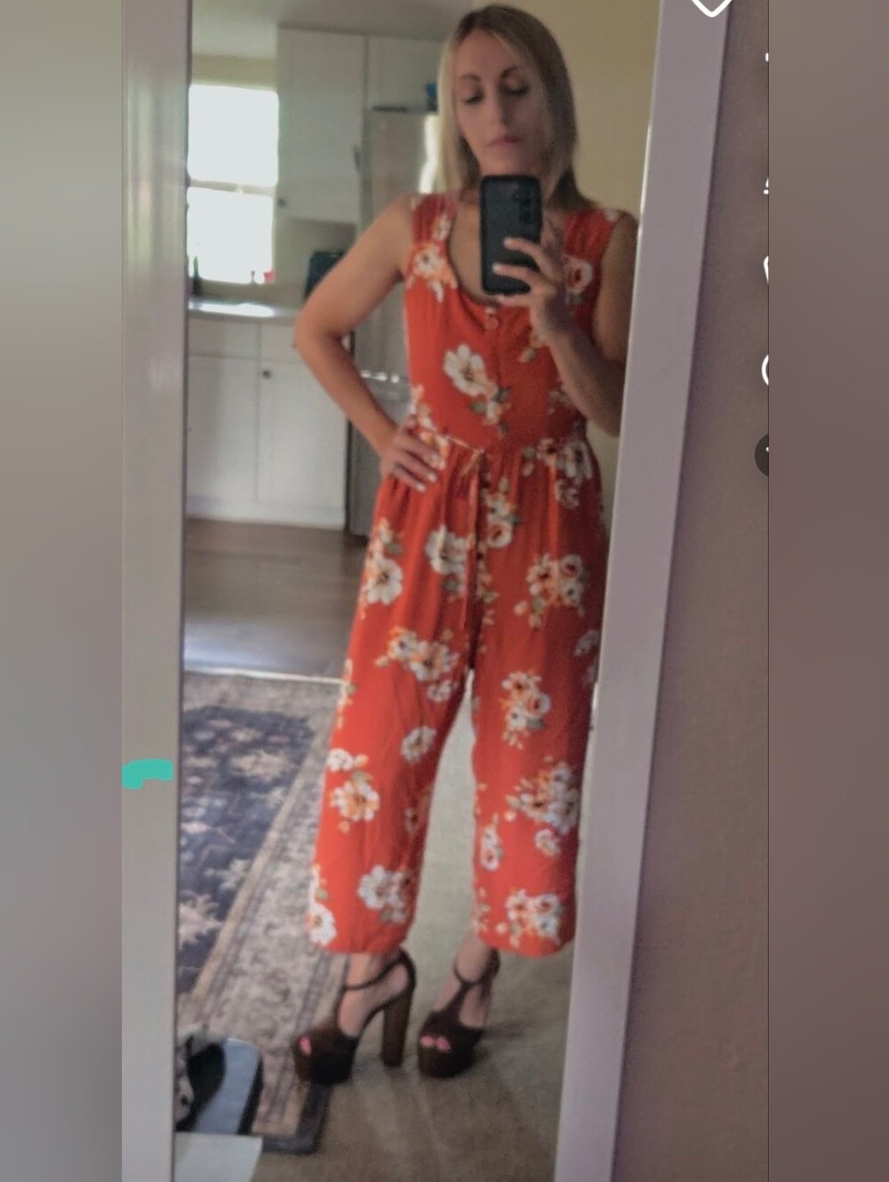 Floral Orange Wide-Leg Jumpsuit